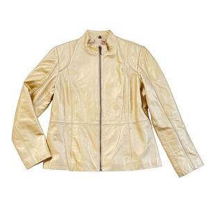 Vintage Raffaelo Pearlized Gold Leather Moto Jacket Metallic Buttery Soft Size L